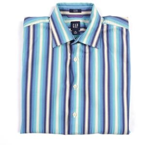 GAP Fitted Premium Casual Shirt Button Front Men Medium Blue Stripes 100% Cotton